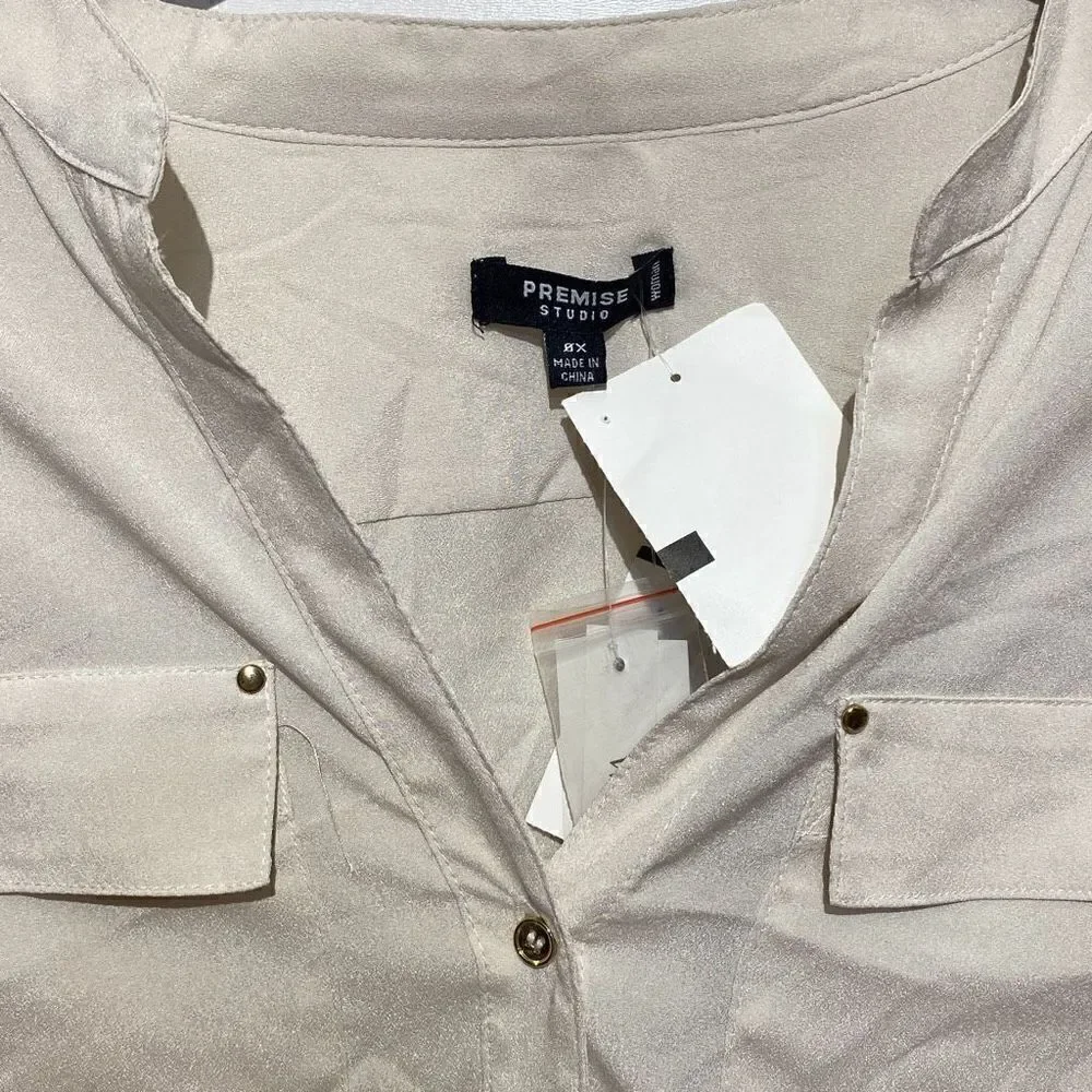 Premise‎ Studio Women's Cream Button Front Long Sleeve Shirt Size OX (NWT)